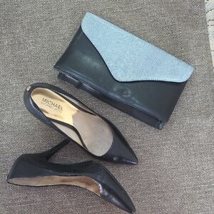 Michael Kors Black Heels with Silver-Tone Clutch